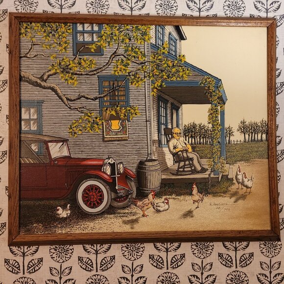 Signed & Numbered H. Hargrove "Country Living" Print With Wood Frame - Picture 2 of 13